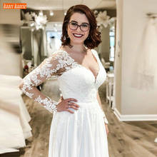 Fashion Boho V Neck Wedding Gown Long Sleeve Appliqued Chiffon A Line Bridal Dress Custom Made Court Train Beach Wedding Dresses 2024 - buy cheap
