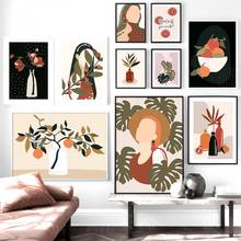 Abstract Girl Orange Leaf Flower Vintage Wall Art Canvas Painting Nordic Posters And Prints Wall Pictures For Living Room Decor 2024 - buy cheap