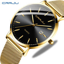Crrju relógio de pulso de quartzo masculino, relógio fashion clássico ultra fino e impermeável com display de data em aço para homens e mulheres 2024 - compre barato