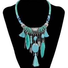 Vintage Necklace Plated Leather Chain Resin Beads Natrual Stone Feather Pendant Necklaces For Women Men Beach Boho Jewelry Colli 2024 - buy cheap