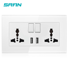 SRAN Tempered glass panel material 146*86mm 2.1A Dual USB Port, AC 110-250V, UK Wall Power Socket Universal 5 Hole Outlet 2024 - compre barato