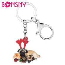 Bonsny-llaveros de acrílico para mujer y niña, llavero de Gato Persa de Navidad, Bola de perro Pug, bolsa de coche, monedero, accesorio de regalo 2024 - compra barato