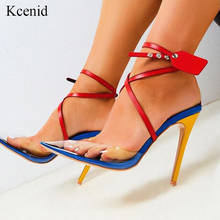 Kcenid 2020 Sexy summer transparent PVC pointed toe women sandals high heel rivets cross-strap ladies shoes party pumps sandals 2024 - buy cheap
