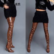2019 Winter Womens Over The Knee Boots Leather Snow Boot Woman High Heel Shoes Women Chaussure Fur Thigh High Boots 11CM 2024 - buy cheap