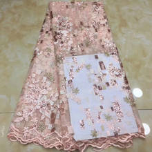 6 cores (5 jardas/pc) bonito bordado africano tule rendas rosa francês tecido de renda líquida com lantejoulas para vestido festa fzz727 2024 - compre barato