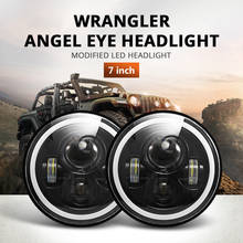 Светодиодный головной фонарь, 60 Вт 7 дюймов H4, поворотный сигнал, дальний/ближний свет, гало, ангельские глазки, DRL, фара 4x4 для мотоцикла Jeep Wrangler Off Road 2024 - купить недорого
