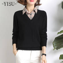 YISU-suéter de manga larga para mujer, Jersey informal de punto, tops de primavera, cuello de camisa, color sólido, novedad de 2021 2024 - compra barato