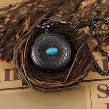 Reloj de bolsillo mecánico con forma de zafiro para hombre y mujer, pulsera con diseño de números romanos, Steampunk, con diamantes azules, regalo 2024 - compra barato