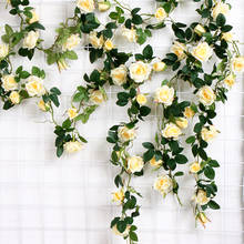 Flores de Seda Real toque de Flores Artificiais Rose Ivy Vine Garland Cordas Com Folhas de galhos de Árvores Home Da Parede Pendurado Decoração Do Casamento 2024 - compre barato