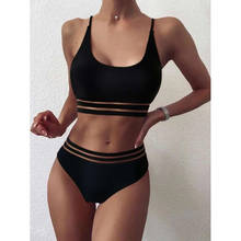 Cintura alta biquíni 2021 bandeau sexy preto malha banho feminino 2 peças conjunto maiô feminino banhistas beach wear 2024 - compre barato