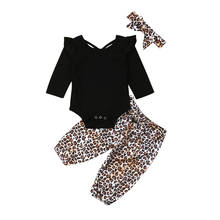 3PCS Set Infant Kids Baby Girl Long Sleeve Black Bodysuit Tops Leopard Long Pant Trouser Headband Outfits Girls Clothes 2024 - buy cheap