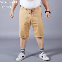 Shorts de cintura alta masculinos elásticos, preto, azul, masculino, altura do joelho, tamanho 5xl 6xl 7xl, roupas curtas de algodão para o verão 2024 - compre barato