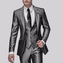 Traje gris brillante para hombre, traje con bordado, traje de novio, traje de boda, 3 piezas (chaqueta + Pantalones + chaleco) 2024 - compra barato