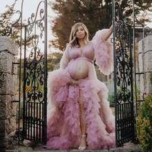 Dusty Pink Tulle Dress For Maternity Shoot Puffy Long Sleeves  See Through Maternity Dresses Pregnancy Dress Tulle Robe 2024 - buy cheap