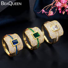 BeaQueen-Anillos cuadrados grandes de circonia cúbica, de lujo, color verde y azul, joyas de boda, joyas africanas de oro de Dubái, R098 2024 - compra barato