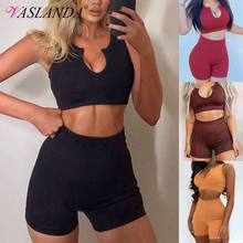 Women Workout Outfits 2 Piece Ribbed Yoga Set Seamless Sports Bra High Waist Fitness Shorts Sets Gym Tracksuits Activewear 2024 - buy cheap