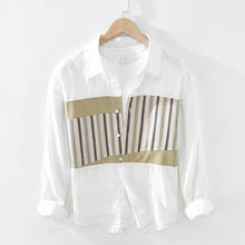 2923 Men Spring Fashion Japan Trendy Asymmetrical Stripe Patchwork Loose Casual Long Sleeve Lapel Shirts Teens Simple Daily Wear 2024 - buy cheap
