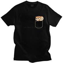 Camiseta masculina de bolso de esquilo, camiseta de algodão puro para homens, camiseta de lazer, manga curta, camiseta animal roedor, roupa solta para merch 2024 - compre barato