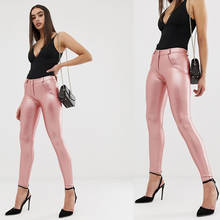 Melody Sexy Faux Leather Pants Winter Mid Waist Pink Leather Long Pants Women Push Up Skinny Pants With Fleece Lined New Arrival 2024 - buy cheap
