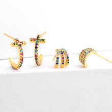 Rainbow CZ Stud Earrings Bar Zirconia Circle Paw Earrings Micro Pave Colorful Stone Aretes De Moda Huggie Ethnic Jewelry ers-q23 2024 - buy cheap