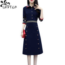 Uhytgf bonito menina elegante vestido de moda rendas manga longa vestido de outono pulôver azul casual feminino plus size vestidos genuínos 1203 2024 - compre barato