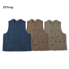 Retro Cotton Vest Men Casual Waistcoat with Multi Pocket Man Clothes 2024 - buy cheap