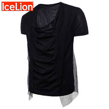 IceLion 2021 Summer New Fashion Short Sleeve T Shirt Men Mesh Patchwork Turtleneck Men's Tshirt Slim Fit Casual Solid T-shirt 2024 - buy cheap