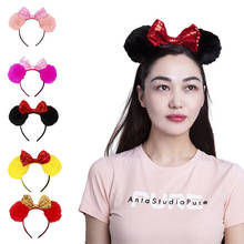 Disney-Diadema con estampado de Mickey Mouse para adulto, diadema de tela anudada con lazo grande, diadema de ala ancha con orejas de conejo 2024 - compra barato