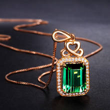 Quadrado esmeralda pedras preciosas verde cristal zircon diamantes pingente colares para mulher rosa cor de ouro gargantilha jóias bijoux presentes 2024 - compre barato
