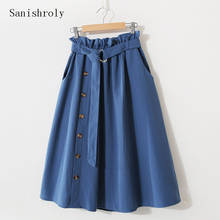 Sanishroly Vintage Spring Autumn Midi Long Skirts Women Solid elastic High Waist Skirt Female Button Sashes A-Line Skirt SE711 2024 - buy cheap