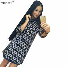 VISNXGI-vestido de gasa con estampado cruzado para mujer, ropa de oficina de tres cuartos, cuello redondo, corte lateral 2024 - compra barato