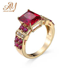 Anillos Yuzuk de Plata de Ley 925, Gema roja cuadrada Natural, anillo de compromiso de boda, joyería de oro rosa, venta al por mayor 2024 - compra barato