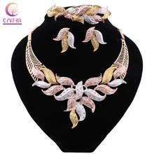 CYNTHIA Fashion Jewelry Sets Dubai Charm Bridal Jewelry Leave Shape Necklace Earrings Ring Bracelet Bridesmaid Jewelry Sets 2024 - buy cheap