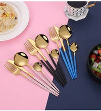 Vajilla de cocina de acero inoxidable, tenedores, cuchillos, cucharas, juego de cubiertos blanco y dorado, respetuoso con el medio ambiente 2024 - compra barato