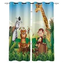 Cartoon Forest Animal Zebra Giraffe Curtains for Children's Bedroom Living Room Kids Window Treatments Kitchen Drapes 2024 - buy cheap