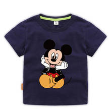 Camiseta com gola redonda da da disney, camiseta universal com estampa de mickey mouse e algodão para meninas 2024 - compre barato