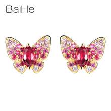BAIHE Solid 14K Rose/Yellow Gold 0.70ct Natural Ruby+Pink sapphirs Wedding Trendy Fine Jewelry Butterfly Stud Earrings Women 2024 - buy cheap