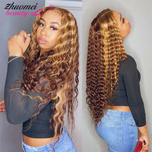 Highlight Wig Curly Human Hair Wig 13x4 HD Transparent Lace Frontal Wig Deep Wave Water Wave Frontal Wig P4/27 Honey Blonde Remy 2024 - buy cheap