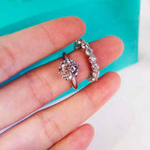 Conjunto de anel de compromisso feito à mão real 925, prata esterlina, diamante, noivado, aliança de casamento para mulheres, joias de dedo 2024 - compre barato