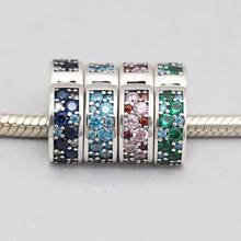 blue green purple Mosaic Clear CZ Spacer Clip Beads Fit Charms Bracelets Original 925 Sterling Silver Shining Elegance 2024 - buy cheap