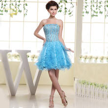 Luz azul babados tule vestidos de cocktail de cristal curto festa formal vestidos de formatura vestidos de formatura 2021 vestidos de ocasião especial 2024 - compre barato