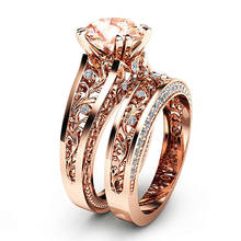 Conjunto de anillos vintage para mujer, sortijas con grabado de color oro rosa de 14k, diamantes de circonita de cristal de champán real, gemas, joyería para fiesta, Bisutería 2024 - compra barato