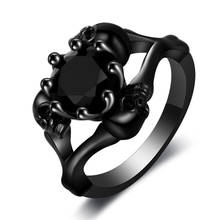 Hainon Fashion Vintage Round Black Zircon Stone Skull Rings Black Gold Color Jewelry Women Men's Punk CZ Skeleton Ring For Party 2024 - buy cheap