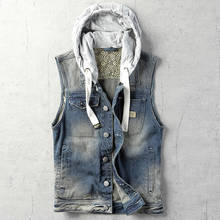 Vinatge Summer Denim Vest Hooded Thin Fashion Slim Fit Spring Summer Sleeveless Waistcoat Hooded Vest Coats For Men Streetwear 2024 - buy cheap