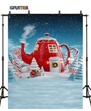 GFUITRR Merry Christmas Teapot Night Photography Backdrop New Year Decoration Background Candy Fotografia Vinyl Photo Booth Prop 2024 - buy cheap