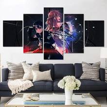 Poster modular hd, 5 peças, anime, kirito & asuna, arte de parede, pinturas, decoração, acessórios de sala de estar, decoração de casa 2024 - compre barato