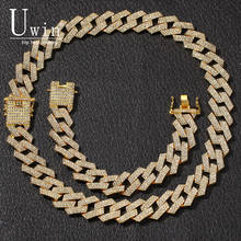 Uwin cubana chain 20mm prong miami colar & pulseira conjunto 3 linha cheio iced para fora strass hiphop dos homens jóias para usps para eua 2024 - compre barato