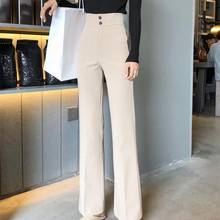 2021 Women Autumn Winter New Elegant Trouser Lady Solid Button High Waist Flare Suit Pant Female Casual Loose Straight Pant D258 2024 - buy cheap