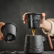 Taza con filtro de cerámica negra para oficina, taza de té, café, Tazas creativas, Tazas de café, taza de agua Retro, accesorios de té, juego de regalo 2024 - compra barato