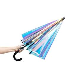 Guarda-chuva laser transparente, guarda-chuva de pvc com cabo longo e degradê colorido, holográfico, para uso ao ar livre e viagem 2024 - compre barato
